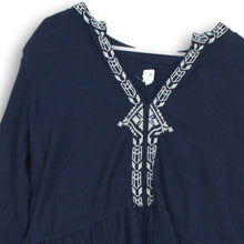 Load image into Gallery viewer, Gap Womens Blue White Embroidered Long Sleeve Adjustable Waist Mini Dress Size L