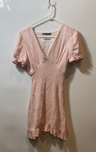 Load image into Gallery viewer, Zara Womens White Pink Short Sleeve Ruffle Hem V-Neck Mini Dress Size M