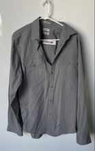 Load image into Gallery viewer, Express Mens Gray TX8 Fitted Stretch Long Sleeve Pockets Collared Dress Shirt L