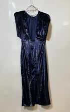 Load image into Gallery viewer, Zara Womens Blue Shimmery Glitter Short Sleeve Tie Open Back Maxi Dress Size XS