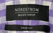 Load image into Gallery viewer, Nordstrom Mens Purple White Plaid Trim Fit Long Sleeve Dress Shirt Size 17.5