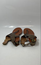 Load image into Gallery viewer, Coach Womens Metallic Gold Leather Slip-On Wedge Thong Sandals Size 6B