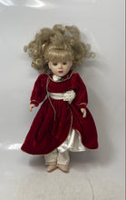 Load image into Gallery viewer, Blonde Curly Hair Green Eyes Decorative Porcelain Doll In Red & White Maxi Dress