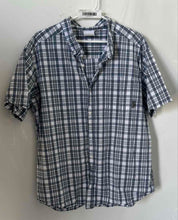 Load image into Gallery viewer, Columbia Mens Blue White Plaid Short Sleeve Collared Button-Up Shirt Size XL