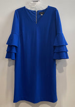 Load image into Gallery viewer, Tahari Womens Blue V-Neck 3/4 Sleeve Back Zip Shift Dress Size 10 With Tag