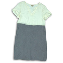 Load image into Gallery viewer, Lina Tomei Womens Cream Gray Cuffed Short Sleeve V Neck Shift Dress Size M