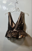 Load image into Gallery viewer, Guess Womens Dark Brown Sleeveless V-Neck Button Peplum Tank Top Size Small