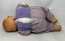 Load image into Gallery viewer, Vintage Blue Realistic Baby Girl Doll With Purple White Gingham Outfit