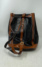 Load image into Gallery viewer, Burdines Womens Black Brown Croc-Embossed Leather Adjustable Strap Backpack