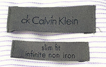 Load image into Gallery viewer, Calvin Klein Mens White Light Purple Pinstripe Slim Fit Dress Shirt Sz 16 34/35