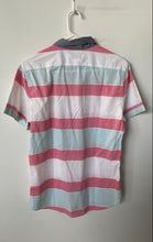 Load image into Gallery viewer, Express Mens White Pink Green Striped Cotton Short Sleeve Button-Up Shirt Size S