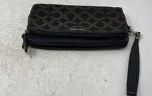 Load image into Gallery viewer, Coach Womens Black Brown Signature Print Charm Outer Pocket Wristlet Wallet