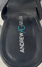 Load image into Gallery viewer, Andrew Geller Womens Black Leather Slip-On Wedge Heel Platform Sandals Size 9