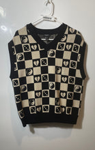 Load image into Gallery viewer, Forever 21 Mens Black Beige Yin Yang Broken Heart Face Printed Vest Sweater Sz S