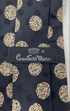 Load image into Gallery viewer, Countess Wara Mens Black Beige Polka Dot Adjustable Pointed Tie One Size