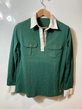 Load image into Gallery viewer, Authentic Carolina Herrera Womens Green Long Sleeve Polo Shirt Size L Stained