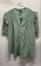 Load image into Gallery viewer, Ann Taylor Womens Green Short Sleeve Smocked Button Front Blouse Top Size XS