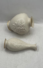 Load image into Gallery viewer, Set Of 2 Pcs Lenox Rose Floral Embossed Ceramic Cream Gold Trim Tabletop Vase