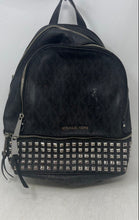 Load image into Gallery viewer, Michael Kors Womens Rhea Black Silver Signature Print Top Handle Mini Backpack