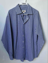 Load image into Gallery viewer, Joseph Abboud Mens Blue White Gingham Cotton Custom Fit Dress Shirt Size 17 1/2