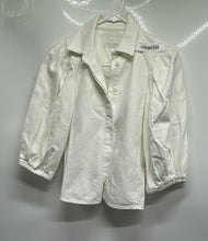 Load image into Gallery viewer, Zara Womens White Denim Collared Long Puff Sleeve Button-Up Shirt Size XS