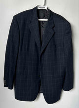 Load image into Gallery viewer, High Life Mens Blue Plaid Wool Long Sleeve Collared One Button Blazer Size 44/54