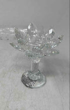 Load image into Gallery viewer, Rhinestone Filled Stem Lotus Flower Shaped Glass Decorative Candle Holder