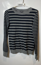 Load image into Gallery viewer, Express Womens Gray Black Striped Print Long Sleeve Pullover Sweater Size S