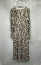 Load image into Gallery viewer, Mango Womens Cream Black Abstract Long Sleeve V-Neck Midi A-Line Dress Size 8