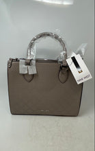 Load image into Gallery viewer, Nine West Womens Chelsay Beige Signature Embossed Leather Satchel Bag With Tags