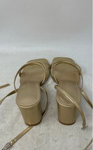 Load image into Gallery viewer, Lacuone Womens Gold Leather Buckle Block Heel Strappy Sandals Size 7.5