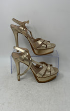 Load image into Gallery viewer, Steve Madden Womens Gold Leather High Stiletto Platform Heels Size 6 M