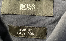 Load image into Gallery viewer, Hugo Boss Mens Blue Cotton Long Sleeve Slim Fit Easy Iron Dress Shirt Size 16