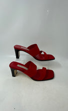 Load image into Gallery viewer, Nina Womens Red Leather Open Toe Slip-On Block Heels Slide Sandals Size 9M