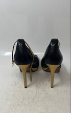 Load image into Gallery viewer, Michael Kors Womens Tiegan Black Embossed Leather Ankle Strap Heels Size 8.5