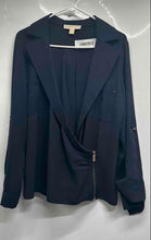 Load image into Gallery viewer, Michael Kors Womens Navy Blue Asymmetrical Zip Blazer Jacket Size Large