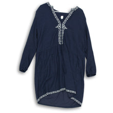 Load image into Gallery viewer, Gap Womens Blue White Embroidered Long Sleeve Adjustable Waist Mini Dress Size L