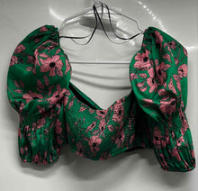 Load image into Gallery viewer, Zara Womens Green Pink Floral Print Puff Sleeve Cropped Blouse Top Size S