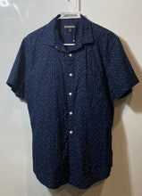 Load image into Gallery viewer, Express Mens Blue Printed Cotton Short Sleeve Dress Shirt Size M 15-15.5