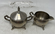 Load image into Gallery viewer, Lot Of 4 Pcs Vintage Silver-Tone Footed Teapot With Sugar Bowl Creamer And Tray