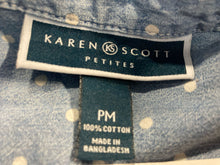 Load image into Gallery viewer, Karen Scott Womens Blue Polka Dot Denim 3/4 Sleeve Button-Up Shirt Size M Petite