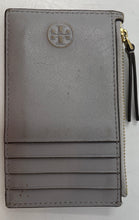 Load image into Gallery viewer, Authentic Tory Burch Womens Gray Diamond-Quilted Card Wallet Worn Damaged