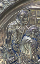 Load image into Gallery viewer, Decorative Brass Dish Features An Embossed Scene Of Men In A Tavern Plate