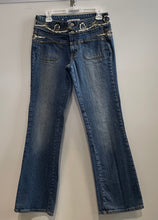 Load image into Gallery viewer, Bisou Bisou Womens Blue Embellished Sequin Denim Bootcut Jeans Size 8