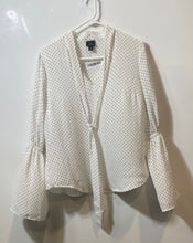 Load image into Gallery viewer, Worthington Womens White Black Polka Dot Long Bell Sleeve Blouse Top Size M