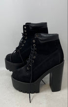 Load image into Gallery viewer, MDE Womens Black Suede Round Toe Block Heel Lace-Up Ankle Booties Size EUR 37