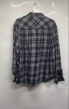 Load image into Gallery viewer, Sean John Mens Navy Blue White Plaid Long Sleeve Full-Zip Shirt Size Large