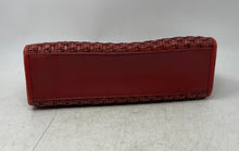Load image into Gallery viewer, Fossil Womens Red Woven Straw Wood Handle Magnetic Inner Zipped Pocket Handbag