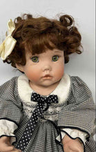 Load image into Gallery viewer, Vintage Brown Curly Hair Green Eyes Ceramic Baby Doll In Removable Outfit
