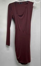Load image into Gallery viewer, Zara Womens Brown Long Sleeve Scoop Neck Ruched Mini Dress Size Medium